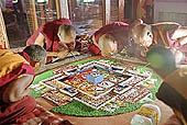 Ladakh - Likir gompa, monks preparring mandal of sand